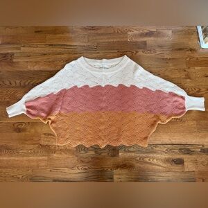 Chicsoul Scalloped Color Blocked Doleman Batwing Sweater Pullover Cozy 2X